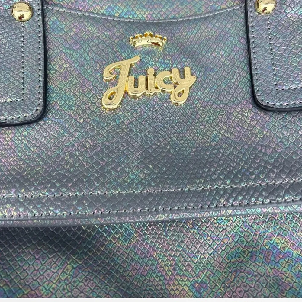 Juicy Couture Metallic Gray Snakeskin Pattern Handbag with Strap